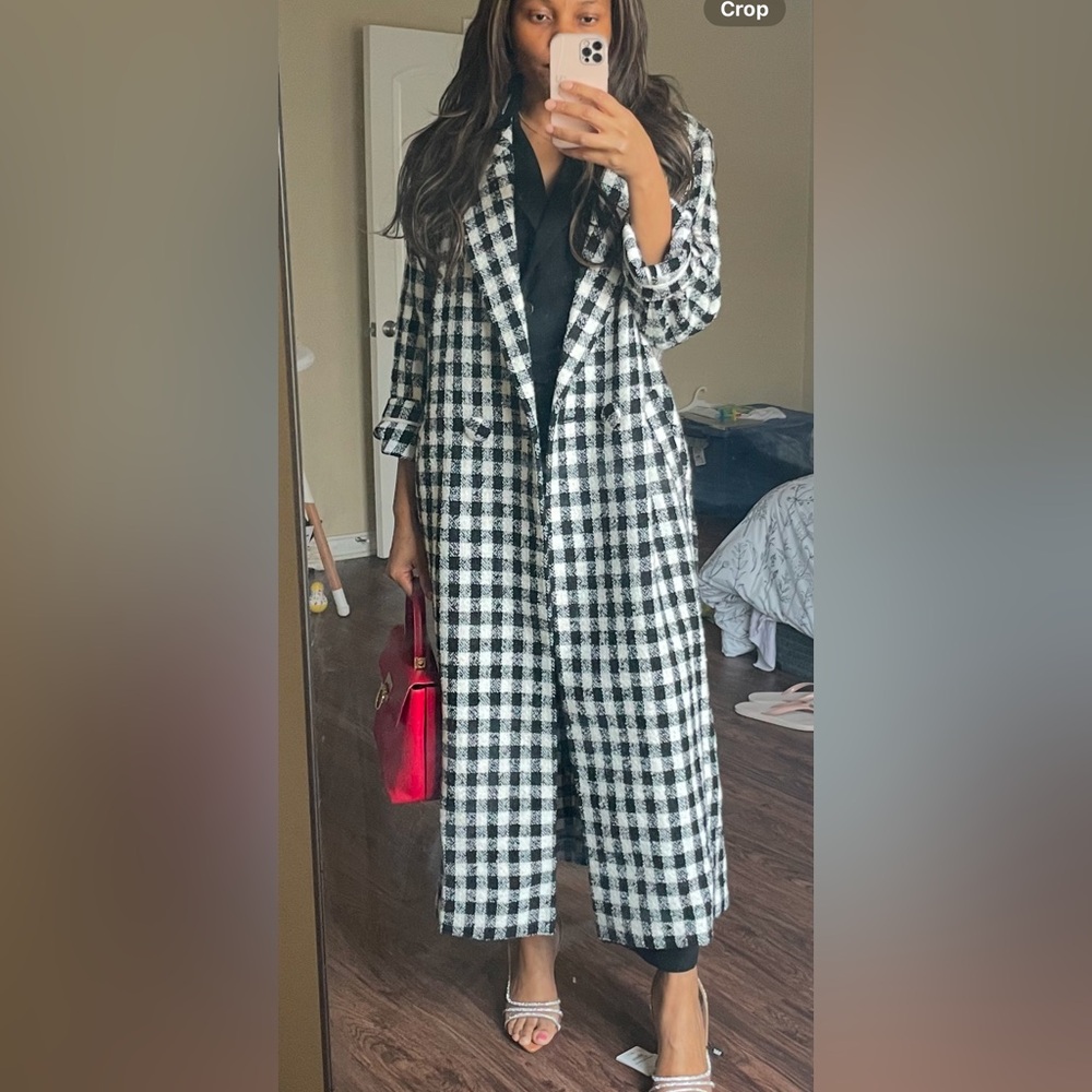 Maria Oversized Double-Breasted Full Length Coat bcbg plaid checkered